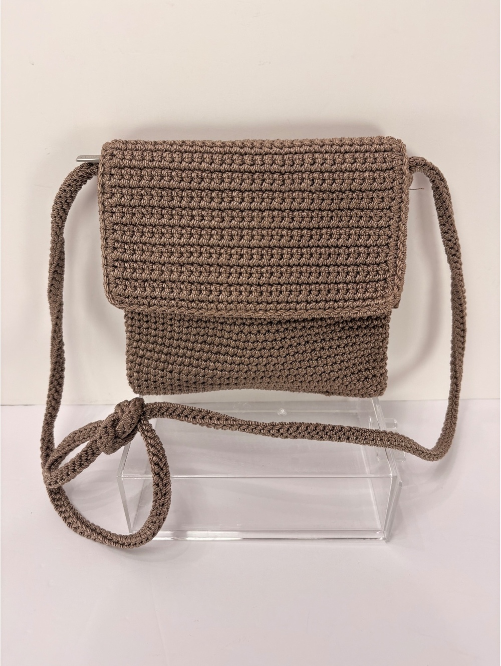 Vintage Y2K The Sak 6107 Crochet Crossbody Bag Taupe Brown 100% Nylon
